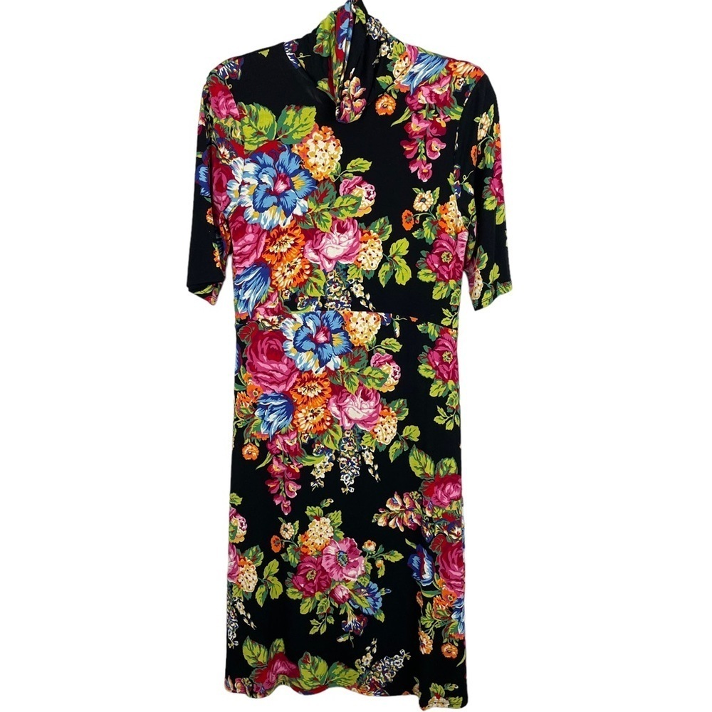 Anthropologie Ett Twa Coreyell Turtleneck Black Floral Jersey Knit Dress